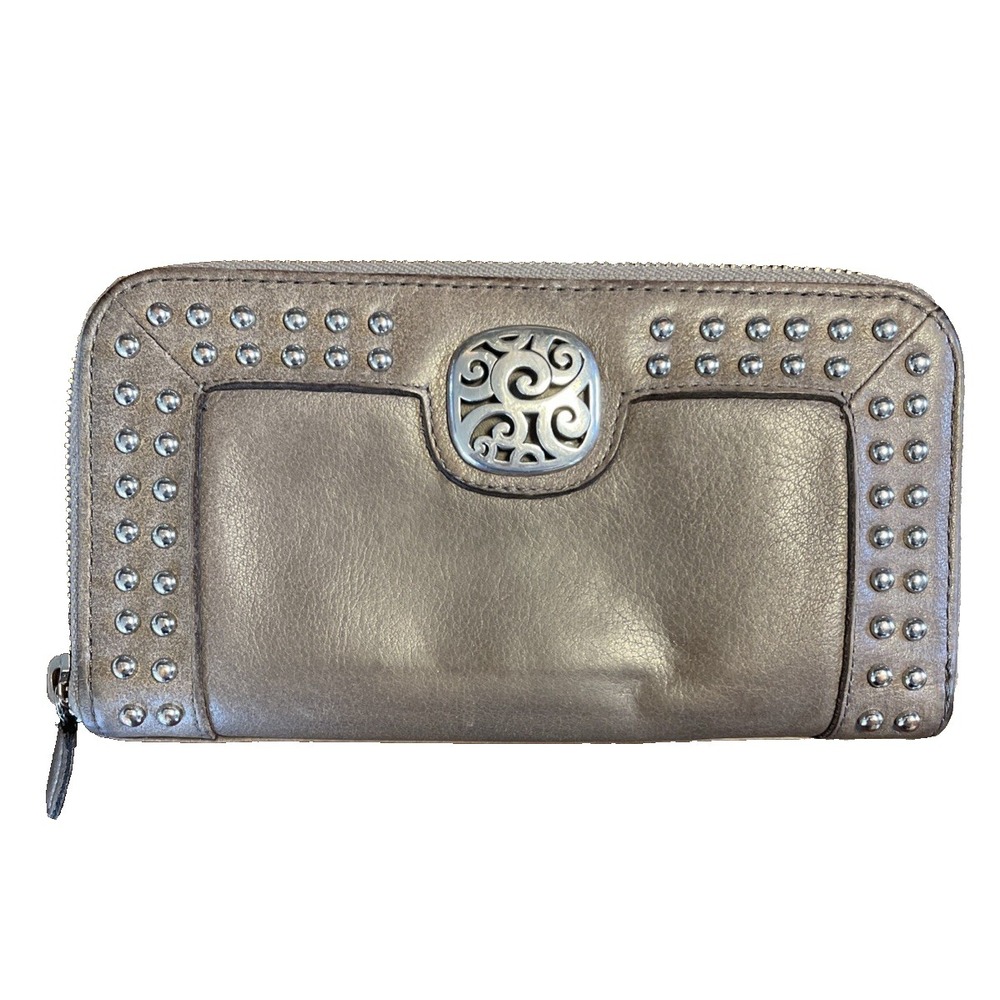 Brighton Grey with Silver Studded Zippered Women's Wallet